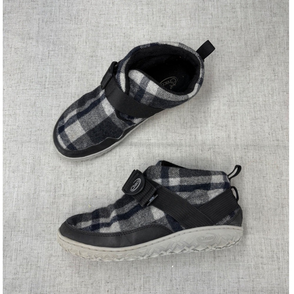 Chaco Ramble Fluff Shoes Black Gray‎ Plaid Fleece Lined Slipper Boots Women's 7